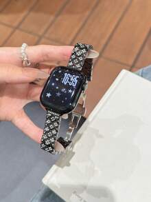 MAPUCE 1PC Luxury Metal Fish Scale Rhinestone Bands, Compatible With Apple Watch 38/40/41/42/44/45/46/49mm, Suitable For Apple Watch Series Ultra/SE/11/10/9/8/7/6/5/4/3/2/1, Adjustable Length, Rhinestone Fish Scale Design, High-End Fashion (Band Only, Watch Not Included) - Black - View 2