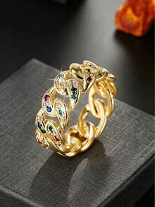 1pc Colorful Gemstone Chain Ring, Premium Luxury Design Index Finger Ring, Style Ring Accessory - Ring - View 1