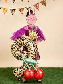 Juego de 3 globos de número con estampado de leopardo de 40 pulgadas, globos de lámina con corona de cereza, globos grandes con forma de número 0-9, adecuados para decoración de fiesta de cumpleaños y baby shower - Multicolor - Ver 6