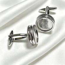 Electroplated Silver Round Hollow Floral Pattern Cufflinks For Men's Shirts - Silver - View 5