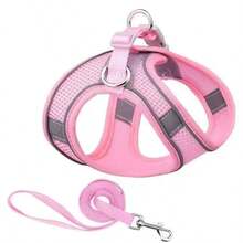 Set Harness dan Tali Anjing Jala Lembut yang Dapat Diatur, Rompi Anak Anjing Anti Tarik, Tali Dada Hewan Peliharaan Anti Lepas untuk Anjing Kecil dan Sedang, Kucing, untuk Jalan-jalan di Luar Ruangan - Berwarna merah muda - View 13