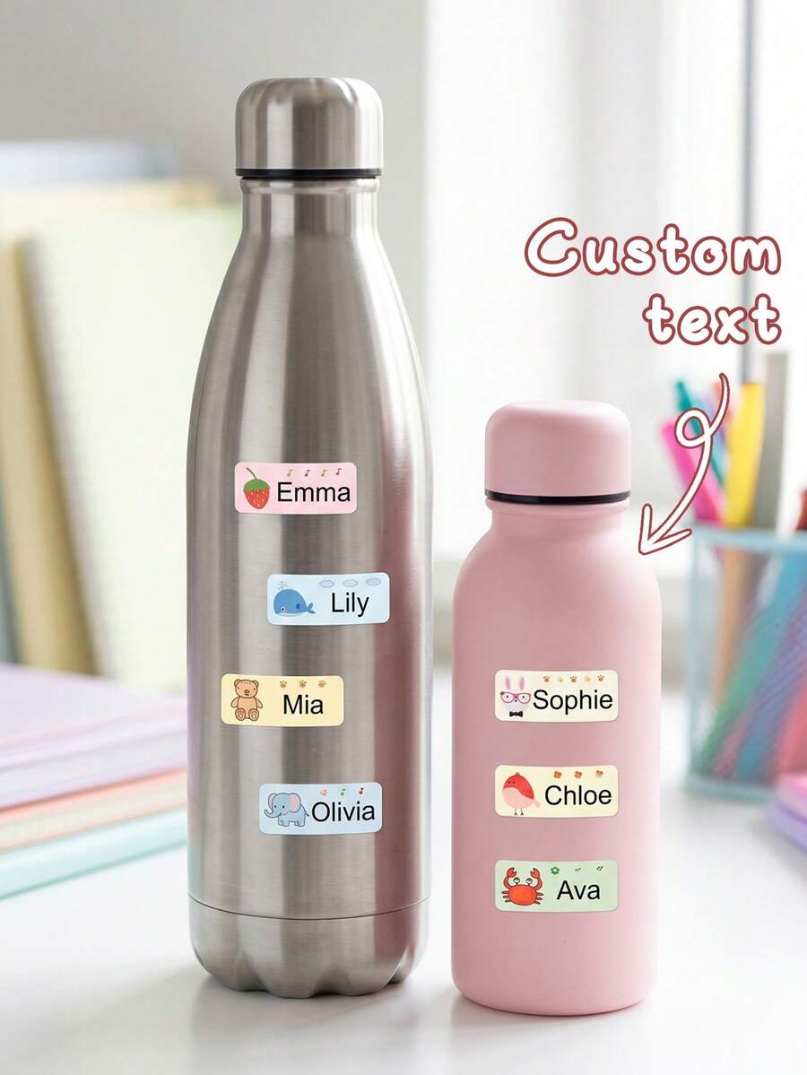 120/240pcs Personalized Name Stickers,School Personalized Name Stickers,Custom Labels With Cute Animal Designs, Ideal For School Stationery, Water Bottles - Multicolor - View 1