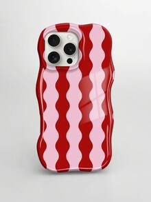 Una funda de teléfono con patrón de rayas onduladas rojas y rosas asimétrica de dos en uno, funda de teléfono con forma asimétrica, compatible especialmente con modelos 17 Pro, 17e, 16e, 15, 14, 13, 12, 11, diseño elegante, funda de teléfono de moda de verano, ¡un regalo perfecto para tu novia en Navidad, Día de San Valentín, Pascua, temporada de bodas y cumpleaños! - Multicolor - Ver 6