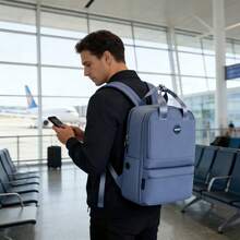 WANDF Grand sac à dos de voyage unisexe, idéal pour les étudiants, compatible avec les ordinateurs portables 17 pouces grâce à son ouverture pour câble de données, homologué comme bagage cabine, sac à dos professionnel avec poche arrière antivol. - Bleu gris - Voir 10