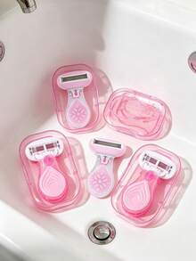 Women's Hair Removal Razor, Suitable For Underarms, Legs And Bikini Area, Portable Manual Razor, Pink Manual Razor, Women's Bikini Manual Razor Blades Hair Removal/5-Layer Blades, Stainless Steel Replaceable Pink Razor Head, Girls Gift Travel Essential (Razor Handle + Razor Head + Storage Box) - Multicolor - View 2