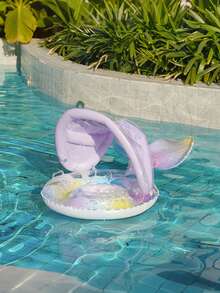 1pc Purple Starry Pattern Mermaid Tail Shaped Kids Swim Ring With Sunshade - Multicolor - View 7