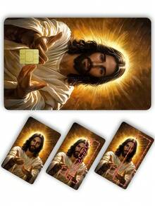 1入救贖之神信用卡保護貼卡套，Save & Bless God Bless You PVC材質防指紋耐用防刮耐磨貼皮，派對生日禮物，適用男女款，小晶片卡、銀行卡、信用卡、交通卡、房卡、學生校園卡個性化DIY，隱私保護 - 多色 - 查看 12