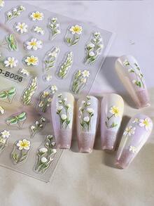 2件組白色花朵雛菊浮雕美甲貼紙 5D枝葉夏季美甲貼花裝飾 自黏式花卉美甲飾品配件 浮雕美甲用品 適用居家沙龍DIY使用 - 彩色 - 查看 6
