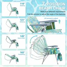 17 Inch Height Beach Chair Adults, Folding Portable Camping Chair With Headrest, Cup Holder, Side Pocket & Bottom Storage Bag,-Position Adjustable Aluminum Beach Chair, Heavy Duty 265 LBS Capacity, Oxford Fabric Beach, Patio, Pool, Haw - 1 - View 6
