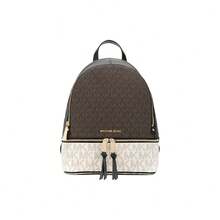 MICHAEL KORS Rhea MK Rhea Monogram Print Vintage Color Block Leather Backpack/Backpack, Medium Size, Women's, Brown - 30S0GEZB2V-bROWN-mULTI - View 6