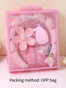 1/5/Pcs/Set Pink Cloud Headband Set, Cloud Headband, Wristband, Makeup Sponge, Hair Claw, One Set Meets Multiple Needs - Suitable For Girls And Women, Applicable For Makeup, Skincare, Daily Washing And Other Life Scenarios - Multicolor - View 3