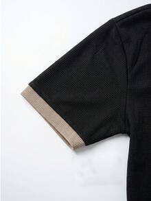 男士夏季輕量休閒運動 Polo 衫，簡約時尚日常穿著，短袖領口上衣 - 黑色 - 查看 7