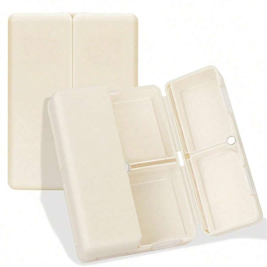 Boîte à pilules quotidienne beige de 10 cm, design à 7 compartiments, boîte à pilules de voyage portable [design pliable], s'adapte dans la poche du portefeuille, pour ranger les vitamines, l'huile de foie de morue, les compléments de santé et les médicaments - Beige - Voir 1