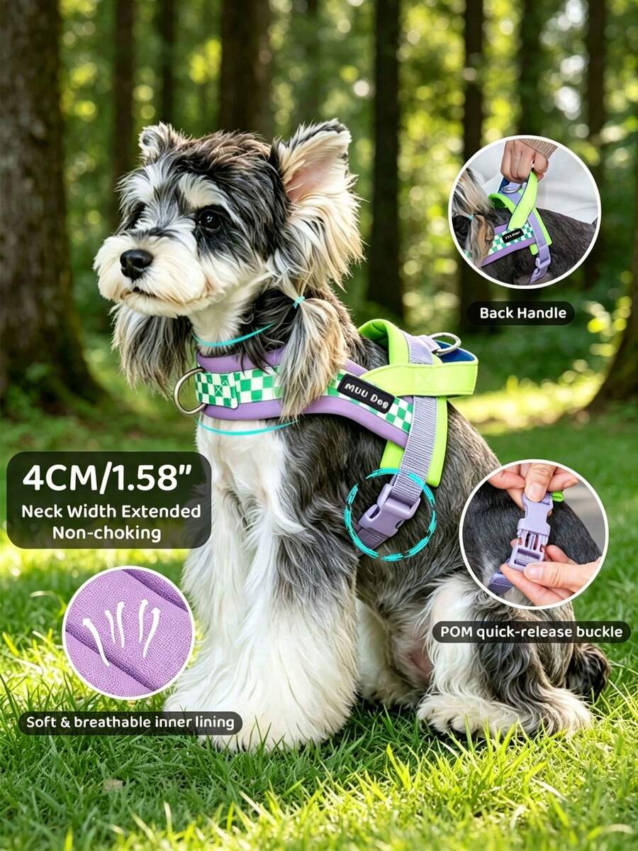 DomKim 馬鞍式防拉狗胸背帶，附背部控制手柄，加厚柔軟墊層防脫逃背心式胸帶，可調節耐用寵物胸帶，反光散步裝備，適合小型、中型、大型犬戶外徒步與日常散步
