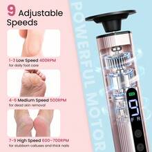 Hailicare Electric Foot Callus Remover 9-Speed Cordless Callus Remover With 20 Sandpaper Discs LCD Digital Display Rechargeable Nail Care Tool 2-In-1 Foot And Nail Care 1800mAh Type-C Charging Port - View 5