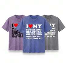 T-shirt J'aime ma super belle petite amie sexy en coton, col rond, manches courtes, t-shirt graphique classique décontracté pour hommes, confortable et polyvalent pour un port quotidien - Noir - Voir 5