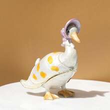 SIQIZHOU 1pc Cute Duck Shaped Jewelry Box, Metal Flip Lid Storage Box, Decorative Ornament, Duck Enamel Box, Yellow Duck Earring Box, Ring Box, Vintage Style Home Storage Decor, Photography Prop Decoration - Blue - View 2