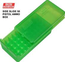 MTM Case-Gard P50SS-9M-16 Side Slide Ammo Box, 50 Round 9mm Luger 380 ACP 30 Luger 30 S Carry 32 S&Amp;W 9mm Makarov, USA Made, Clear Green - ColorB - View 2