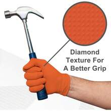 Orange 8 Mil Nitrile Gloves X Large 50 Pack - Heavy Duty Mechanic Gloves, With Diamond Grip - Powder And Latex Free Disposable Gloves - 1 - 查看 5