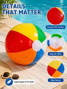 3pcs/1pc- 6 Color Inflatable Beach Ball Set, Comes With Manual Pump, Smooth Thick PVC Foldable Beach Ball, Portable Summer Pool, Beach, Backyard Party Game Toy - 6-color Beach Balls - View 5