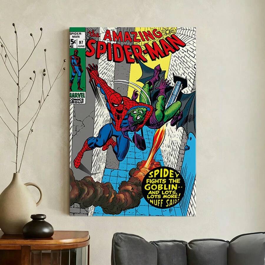 1PCS Classic Cartoon Character Print Canvas Poster,S-Pider-Man Comic Panel Background Poster,Retro Superhero Print Decor,Home Decor Canvas Poster,For Bedroom Living Room Corridor, Wall Art, Wall Decoration, Stretched And Framed Ready To Hang - A - 查看 1