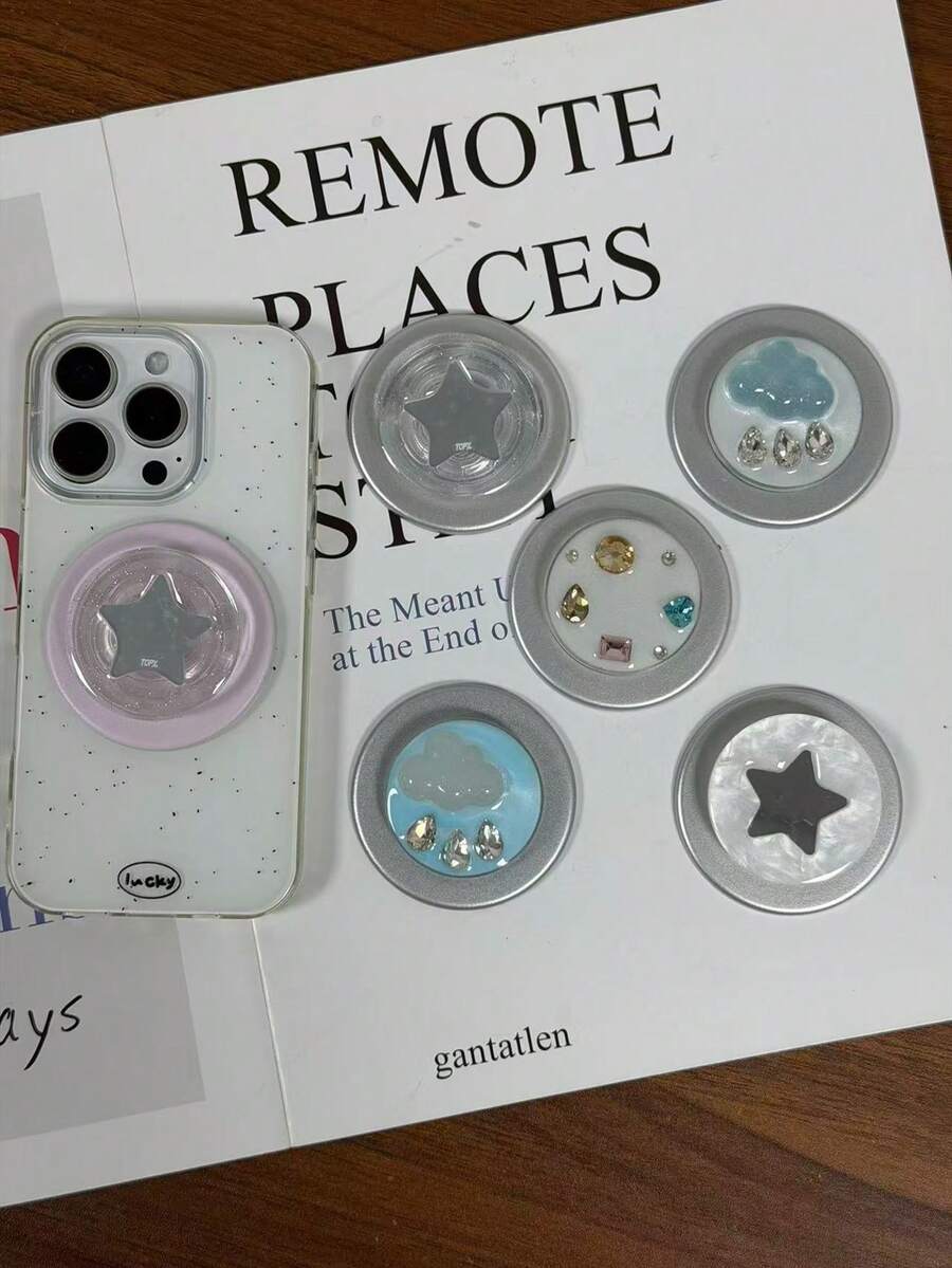 Star-Shaped Mirror & Gemstone Magnetic Phone Stand, Stable Desktop Telescopic Phone Holder, Pop-Out Socket Phone Grip, Phone Accessories, Phone Decoration, Phone Essentials, Phone Push-Pull Stand, Phone Grip, Small Gift For Lovers, Relatives, Friends - Multicolor - View 1