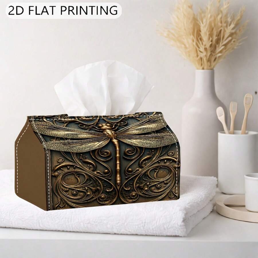 1pc Elegant Dragonfly Tissue Box Holder With Exquisite Craft Print - Decorative Tissue Box, Suitable For Entryway, Kitchen, Vanity - Christmas, Birthday, Housewarming Gift - Tissue Box - Multicolor - View 1