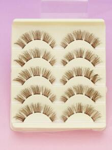 5 Pairs Brown Fluffy Thin False Eyelashes, Natural Voluminous Brown Lashes, Soft Lightweight Comfortable Stem Lashes, Reusable Natural Look Brown Eyelashes, Suitable For Daily And Party Makeup - 棕色 - 查看 4