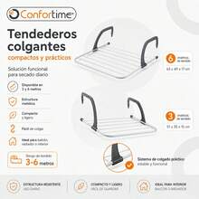 Inde CONFORTIME | حبل غسيل للسور 3م، 51x35x15سم، حبل غسيل قابل للطي للتعليق على الشرفة أو التراس، مجفف ملابس خارجي مدمج، موفر للمساحة، مثالي للمناشف والجوارب - 3M معدني 51*35*15 سم - مشاهدة 4