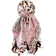 Womens Head Scarf Satin Hair Scarf Printed Square Scarf Like Silk Bandanas For Women 35 Inches - 6pink White Leopard - View 3