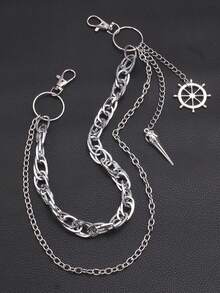 1pc Silver Punk Style Chain Belt Accessory | Featuring Anchor Shape And Spike Pendant Design, Perfect For Matching Dresses And Pants, Creating Fashionable Street Style, Expressing Personalized And Attitude. This Halloween Gothic Style Dark Beak Shaped Pants Chain Is A Hip-Hop Style Accessory, Suitable For Wearing During Back To School Season, And Also An Excellent Gift For Friends On Their Birthday. - Multicolor - View 9