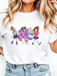 Junie B Teacher Shirt, Junie B Jones, Kindergarten Teacher T-Shirt, Teacher Life T-Shirt, Teacher Gift Women Round Neck Printed Casual Retro T-Shirt - 白色 - 查看 1