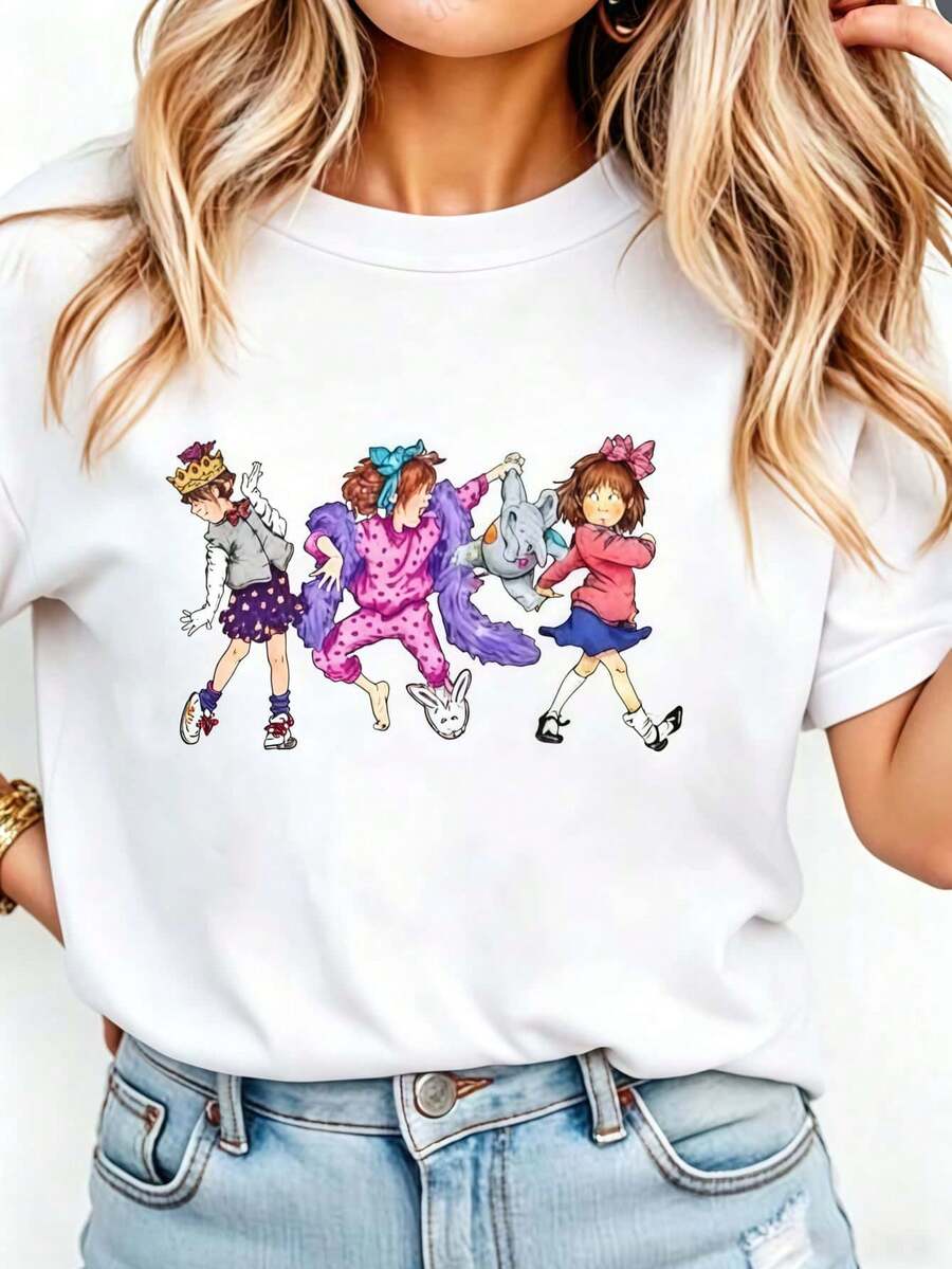Junie B Teacher Shirt, Junie B Jones, Kindergarten Teacher T-Shirt, Teacher Life T-Shirt, Teacher Gift Women Round Neck Printed Casual Retro T-Shirt - 白色 - 查看 1