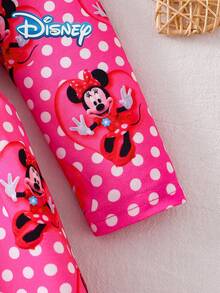 Disney Mickey Mouse Autumn/Winter Long Sleeve Dress, Featuring Cute Minnie Mouse Cartoon Print, Slight Stretch, Suitable For Girls' Daily Wear, Perfect As A Holiday Gift - Hot Pink - View 4