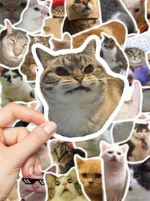 100 pièces Ensemble d'autocollants d'expression de chat amusants – Autocollants en vinyle imperméables mignons, convenant pour téléphone, ordinateur portable, scrapbooking, décoration DIY - Multicolore - Voir 2