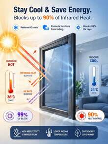 One-Way Mirror Window Film, Privacy Anti-Peeping, Day & Night Shade, Reflective Heat Insulation, UV Protection, Suitable For Home, Office, Bathroom, Glass Doors - 1PC - View 9