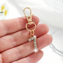 1pc Fashionable European And American Creative Versatile Cute Mini Lucky Number 1-25 Keychain Bag Charm, Suitable For Women's Car Key Bag Decoration And Gift - Gold - View 4
