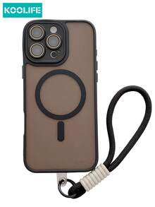 KOOLIFE 1pc Black Matte Translucent Magnetic Phone Case With Lanyard, Dual-Color Camera Frame Design, PC+TPU Shockproof Shell, Compatible With MagSafe Wireless Charging, Scratch-Resistant Lens Protection Phone Case, Compatible With Apple 17/17pro/17promax/17Air/16/15/14/13/12/11 - Black - View 9