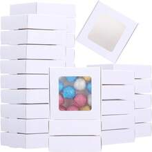10/30 piezas Cajas de regalo mini blancas y marrones con ventana transparente, pequeñas cajas de papel para joyas, dulces, galletas & recuerdos de fiesta - Blanco - Ver 1