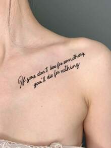 1pc Handwritten English Inspirational Quote Text Pattern Temporary Tattoo Sticker, Realistic Fake Tattoo Design, Suitable For Travel, Music Festivals, Gaming, Graduation Gifts, Lasts 3-5 Days - Black - View 3
