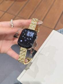 MAPUCE 1PC Luxury Metal Fish Scale Rhinestone Bands, Compatible With Apple Watch 38/40/41/42/44/45/46/49mm, Suitable For Apple Watch Series Ultra/SE/11/10/9/8/7/6/5/4/3/2/1, Adjustable Length, Rhinestone Fish Scale Design, High-End Fashion (Band Only, Watch Not Included) - Gold - View 3