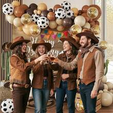 130-Piece Western Cowboy Balloon Arch Set - Nude/Brown/Sand White/Gold Sequined Foil/Cow Pattern Balloons - Perfect For Babyshower And Birthday Party Decorations With Horse, Western Farm, Cowboy, Cowgirl, And Animal Themes. - View 4
