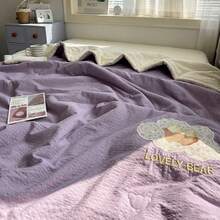 1 pieza Edredón delgado con ribete floral, estilo patchwork, edredón de aire acondicionado de verano, ropa de cama acolchada, estilo pastoral lindo, diseño de encaje suave & cómodo, adecuado para dormitorio, habitación, apartamento, primavera y verano, funda de almohada no incluida - Morado - Ver 5