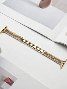 MAPUCE 1PC Premium Thin Rhinestone Metal Denim Chain Band, Compatible With Apple Watch 38/40/41/42/44/45/46/49mm, Suitable For Apple Watch Series Ultra/SE/11/10/9/8/7/6/5/4/3/2/1, Adjustable Length, Double-Sided Rhinestone With Denim Chain Design, High-End Fashion - Gold - View 6