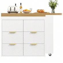 Bar Table/High Table With 6 Drawers, Kitchen Sideboard/Display Cabinet With Anti-Tip Device, 360° Swivel Multifunctional Table That Can Be Used As A Dining Table, Bar Or Desk For The Living Room, Kitchen Or Restaurant. - 白色 - 查看 7