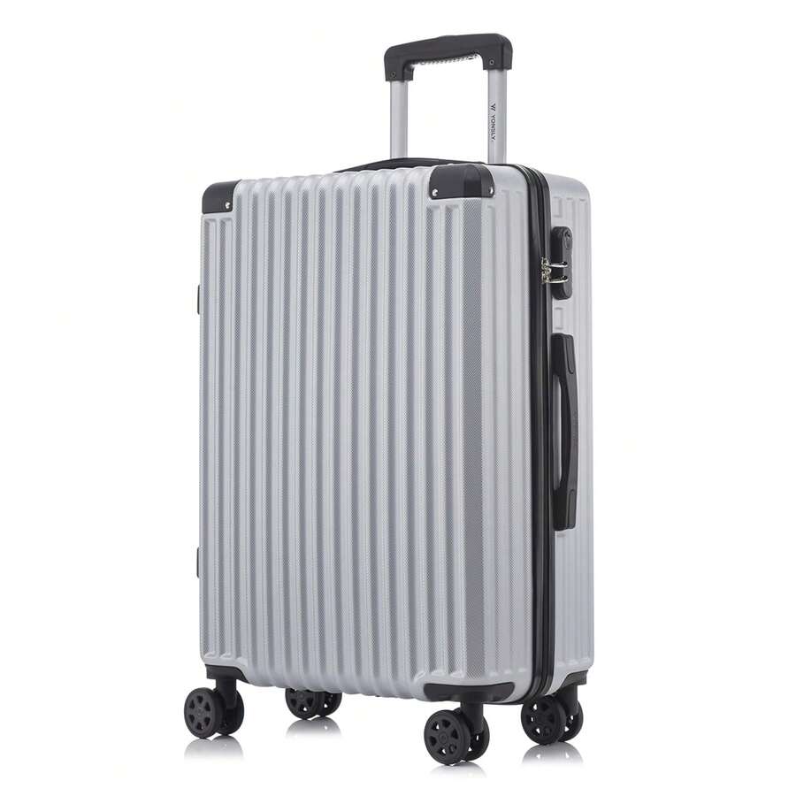 YONSLY Large Suitcase 28/24/20/16 Inches With 4 Wheels 360° Combination Lock Mesh Pocket Soft Rubber Handle Hard Shell Trolley Lightweight Suitcase - 銀色 - 查看 1