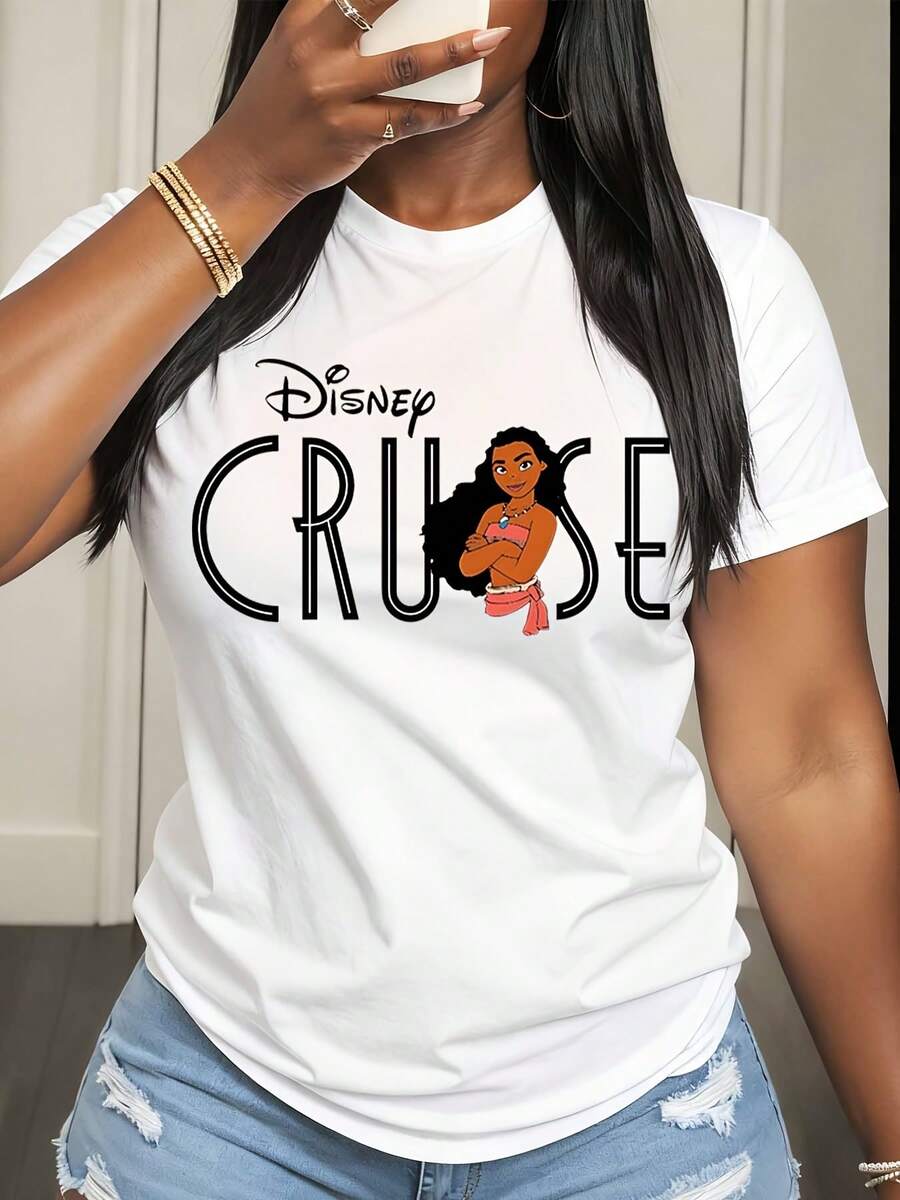 Disney Moana Character Print T Shirt Women Casual Summer Wear Fashion Style - 白色 - 查看 1