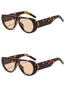 1PC/2PCS Women's Sunglasses New Style Personalized Integrated Double Bridge Vintage Premium Texture Daily Casual Street Commute Outfit Driving Travel Beach Vacation Versatile Fashion Accessory - Multicolor - View 9