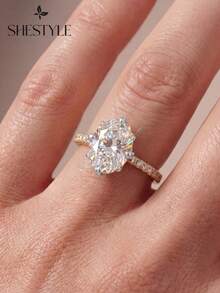 1 pieza Anillo de plata de ley 925 con forma de ramo exquisito y encantador de circonita, perfecto para bailes, reuniones y fiestas, regalo de joyería elegante para damas - Ramo con forma de huevo - Ver 5