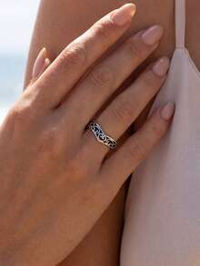 1pc Hollow Heart Ring, Multiple Sizes Available, Suitable For Women, Ideal Choice For Date Gift Or Exquisite Jewelry - Silver - View 6